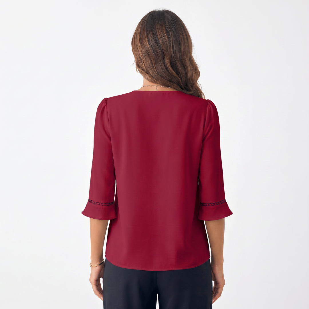 Elegant V-Neck Flared Sleeve Blouse for Women