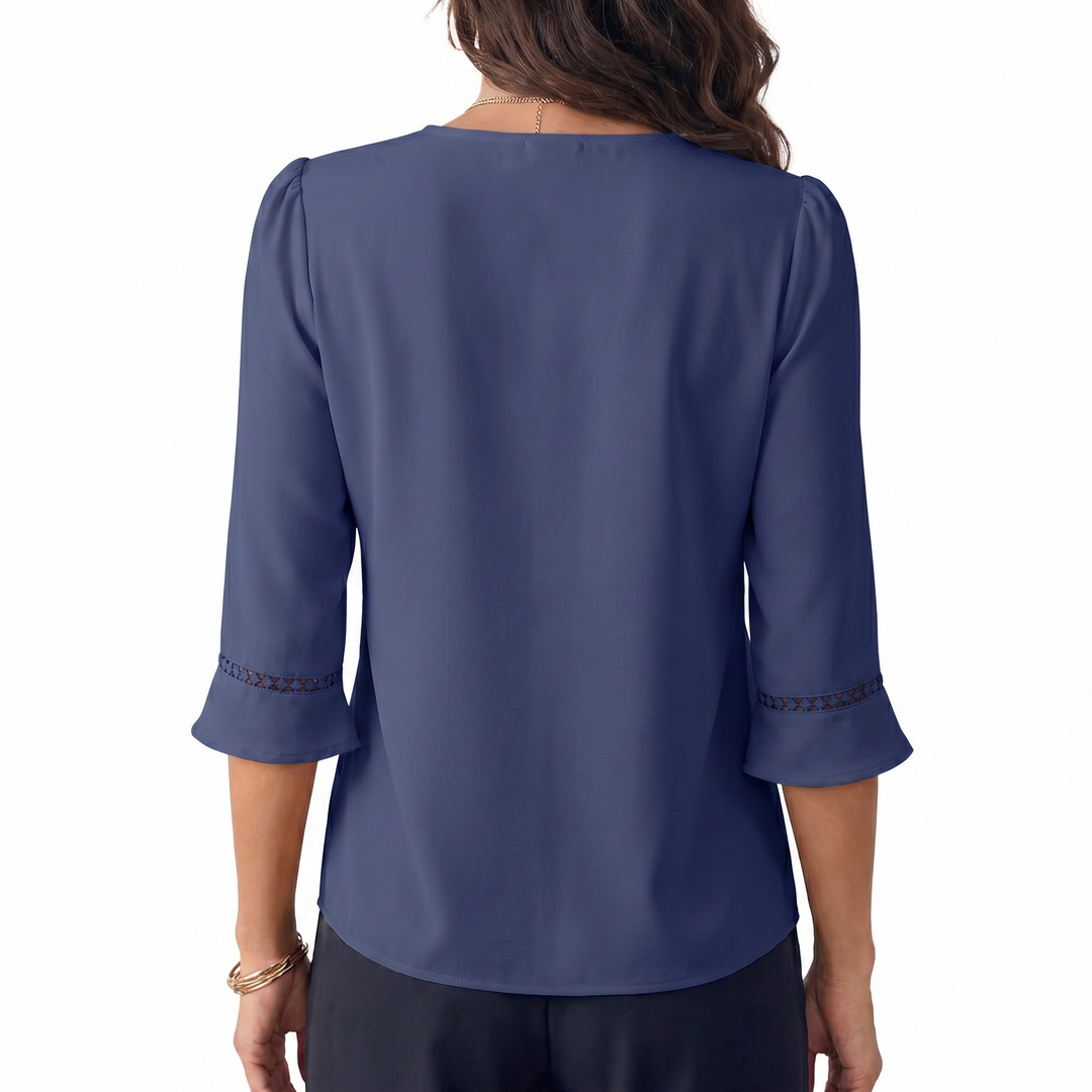 Elegant V-Neck Flared Sleeve Blouse for Women