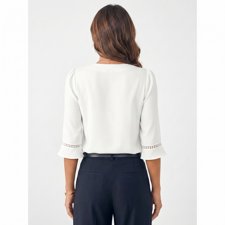 Elegant V-Neck Flared Sleeve Blouse for Women