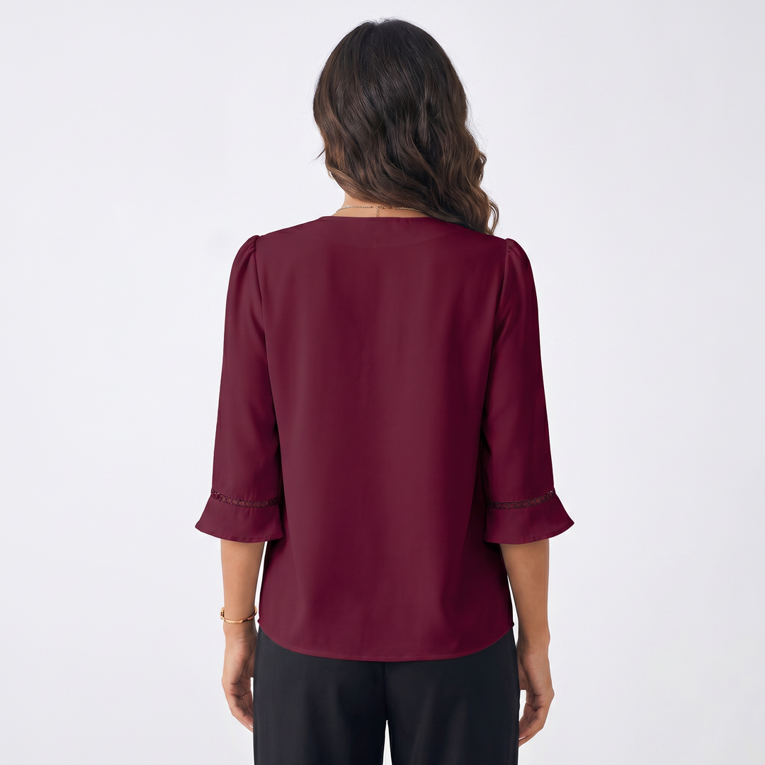 Elegant V-Neck Flared Sleeve Blouse for Women