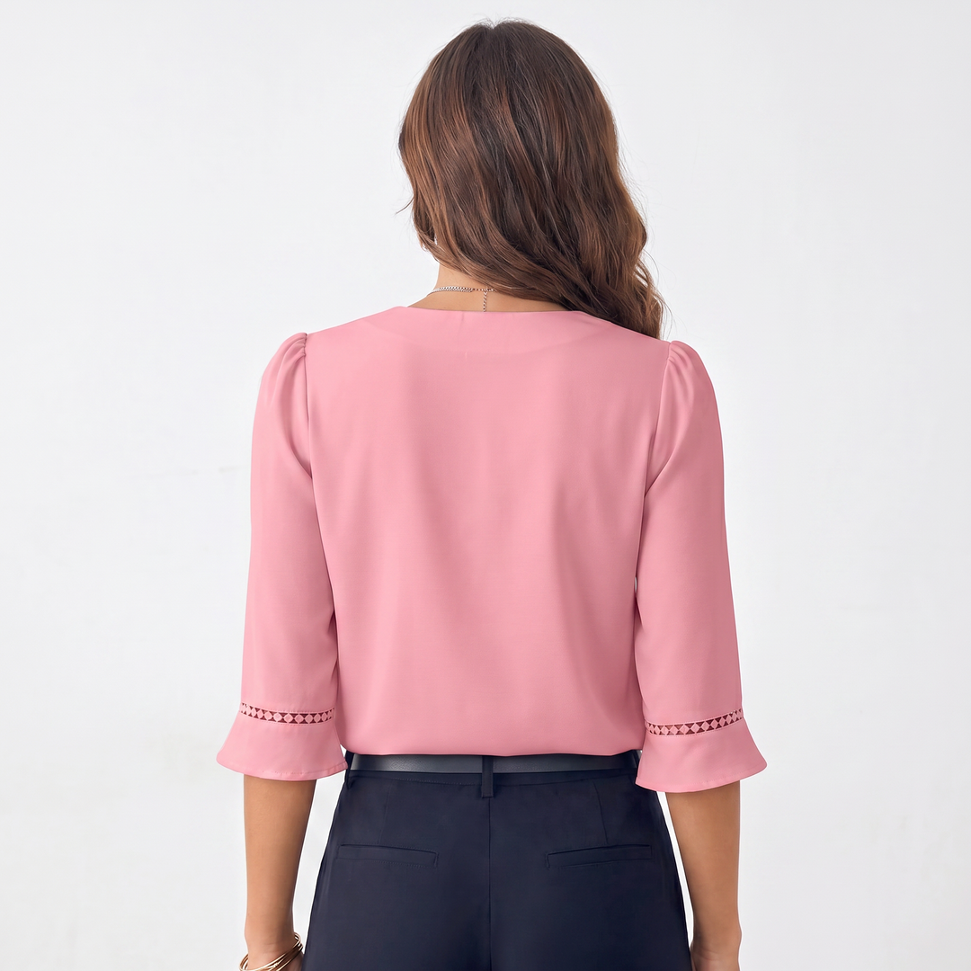 Elegant V-Neck Flared Sleeve Blouse for Women