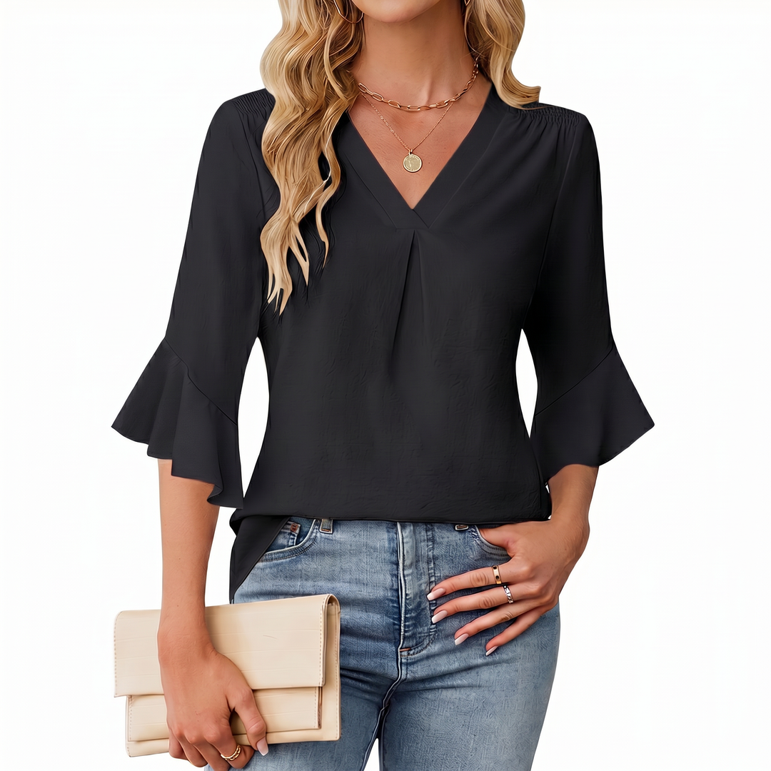 Women's V-Neck Ruffle Sleeve Chiffon Blouse