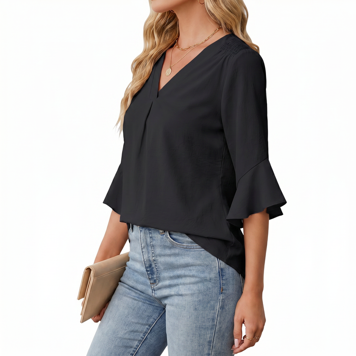Women's V-Neck Ruffle Sleeve Chiffon Blouse