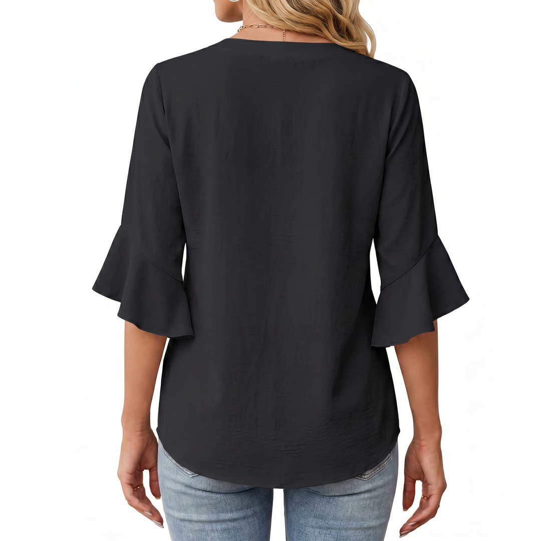Women's V-Neck Ruffle Sleeve Chiffon Blouse