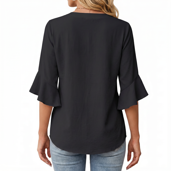 Women's V-Neck Ruffle Sleeve Chiffon Blouse