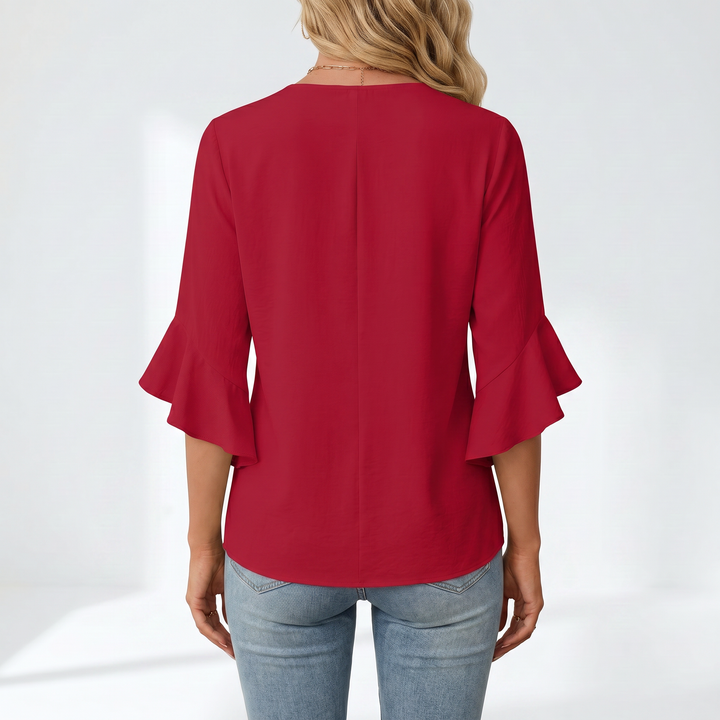 Women's V-Neck Ruffle Sleeve Chiffon Blouse