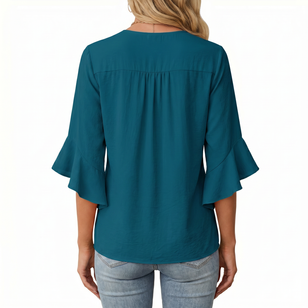 Women's V-Neck Ruffle Sleeve Chiffon Blouse