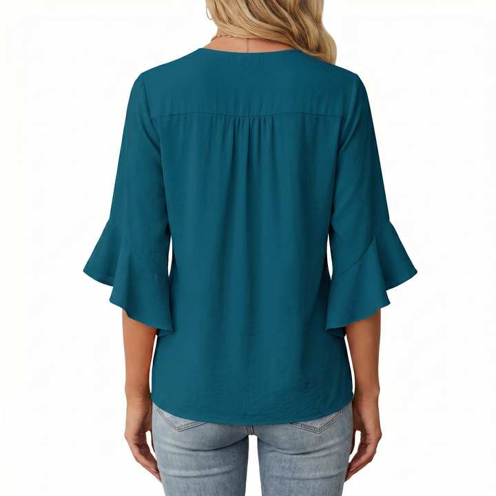 Women's V-Neck Ruffle Sleeve Chiffon Blouse