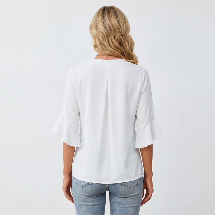 Women's V-Neck Ruffle Sleeve Chiffon Blouse