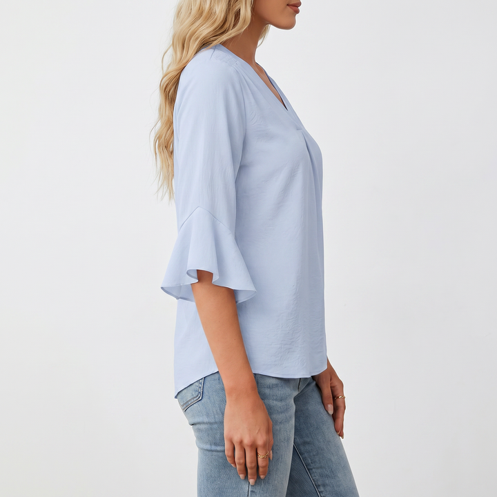 Women's V-Neck Ruffle Sleeve Chiffon Blouse