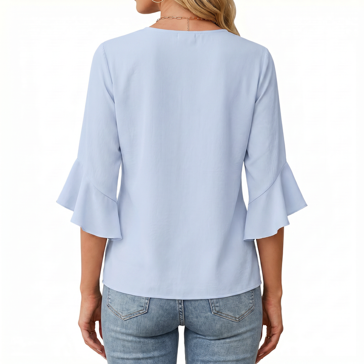 Women's V-Neck Ruffle Sleeve Chiffon Blouse