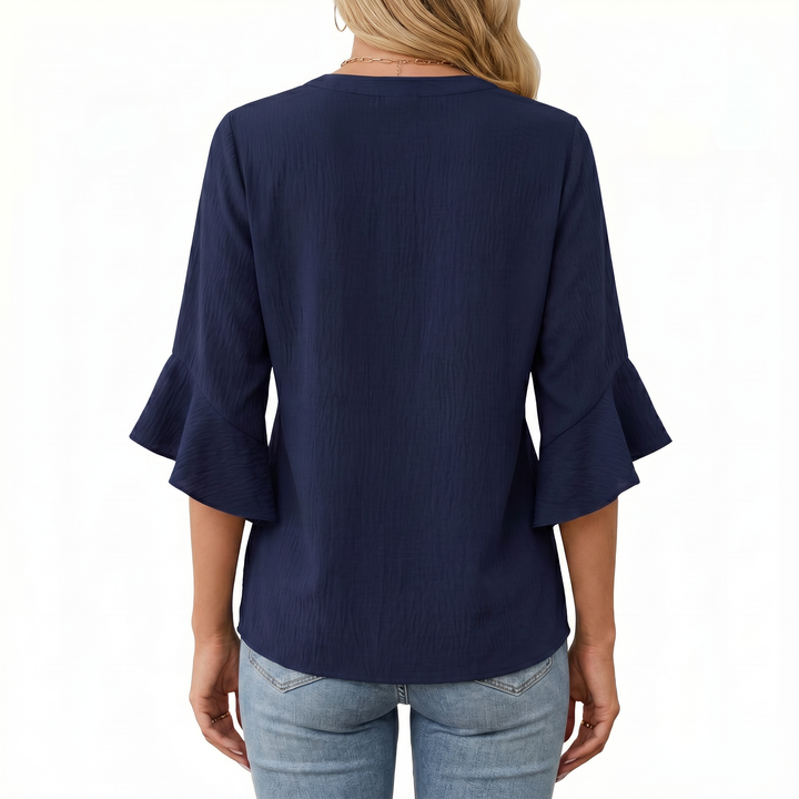 Women's V-Neck Ruffle Sleeve Chiffon Blouse