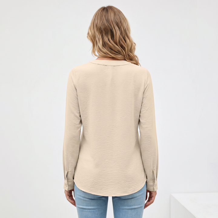 Women's V-Neck Long Sleeve Pleated Blouse
