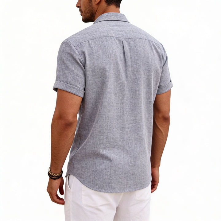 Men's Short Sleeve Button-Up Linen Shirt for Summer