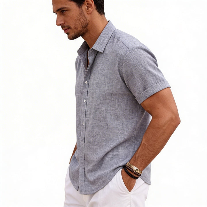 Men's Short Sleeve Button-Up Linen Shirt for Summer