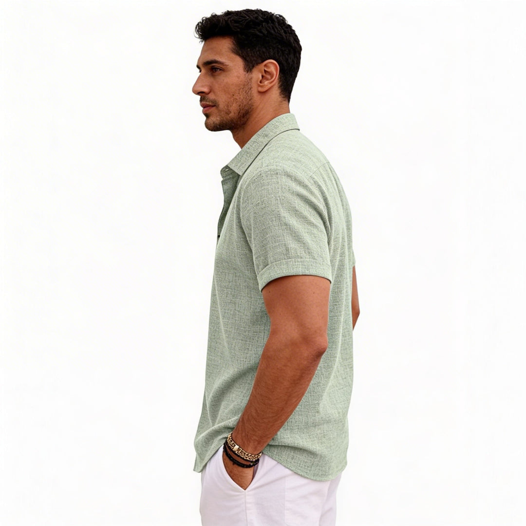 Men's Short Sleeve Button-Up Linen Shirt for Summer