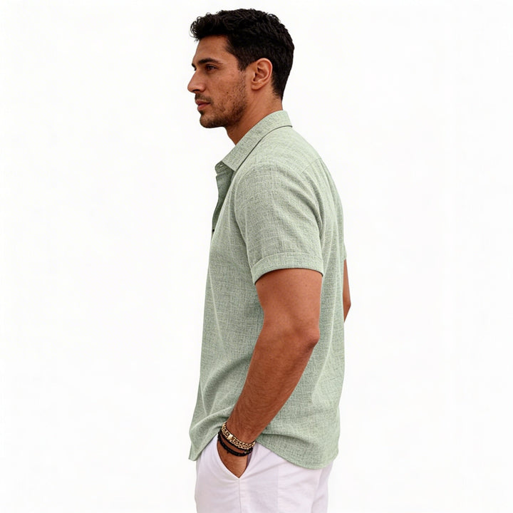 Men's Short Sleeve Button-Up Linen Shirt for Summer