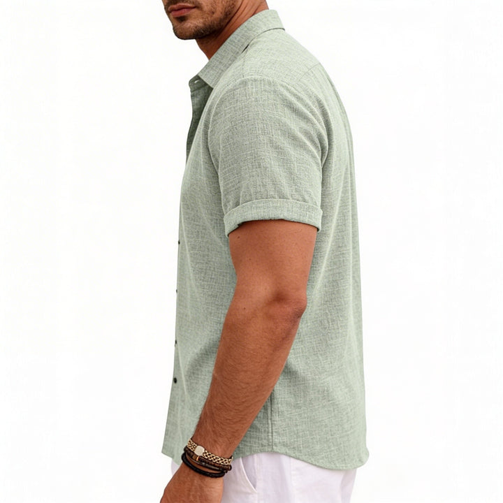 Men's Short Sleeve Button-Up Linen Shirt for Summer