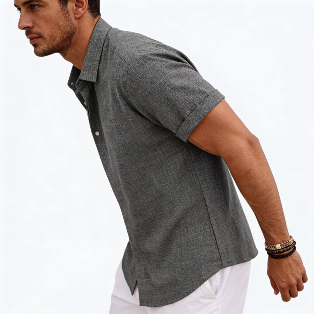 Men's Short Sleeve Button-Up Linen Shirt for Summer