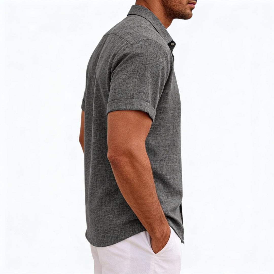 Men's Short Sleeve Button-Up Linen Shirt for Summer