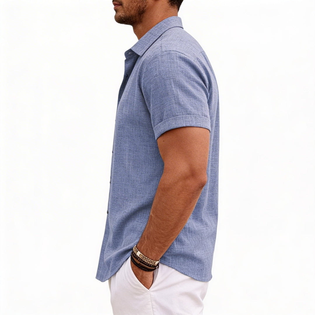 Men's Short Sleeve Button-Up Linen Shirt for Summer