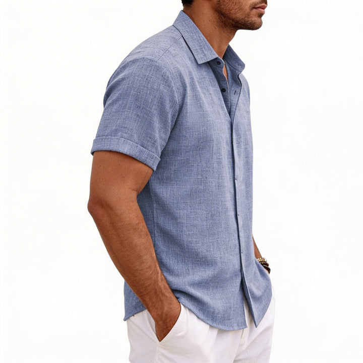 Men's Short Sleeve Button-Up Linen Shirt for Summer