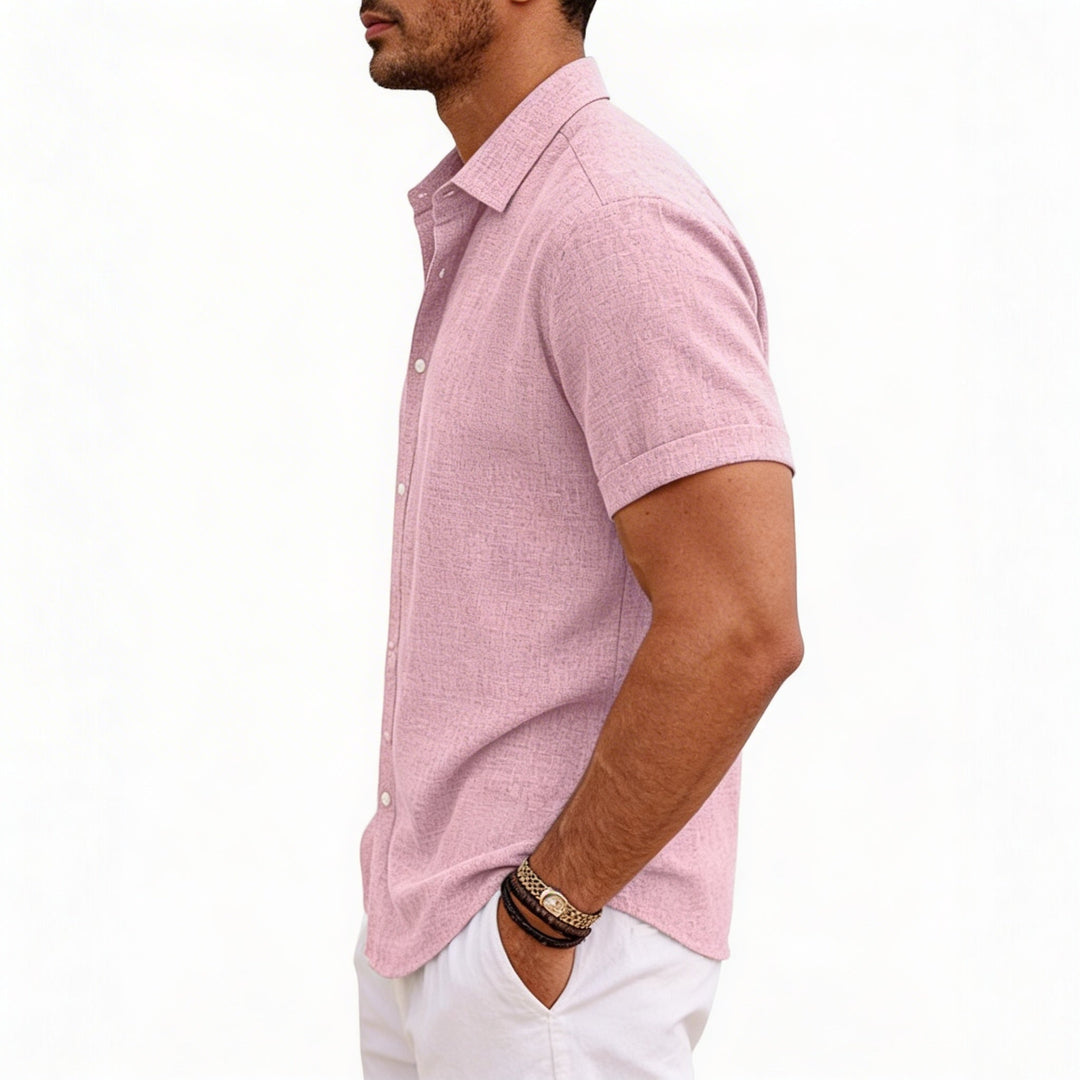 Men's Short Sleeve Button-Up Linen Shirt for Summer