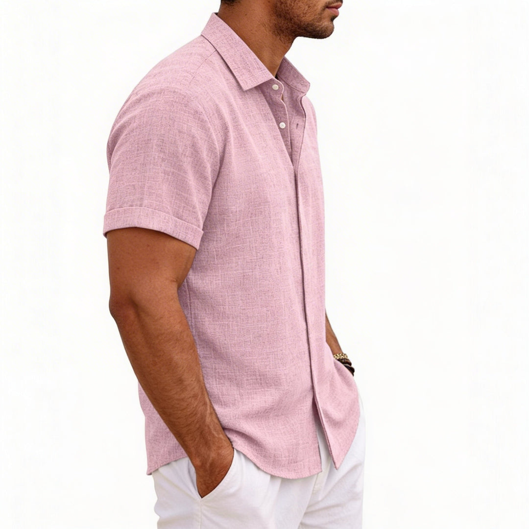 Men's Short Sleeve Button-Up Linen Shirt for Summer