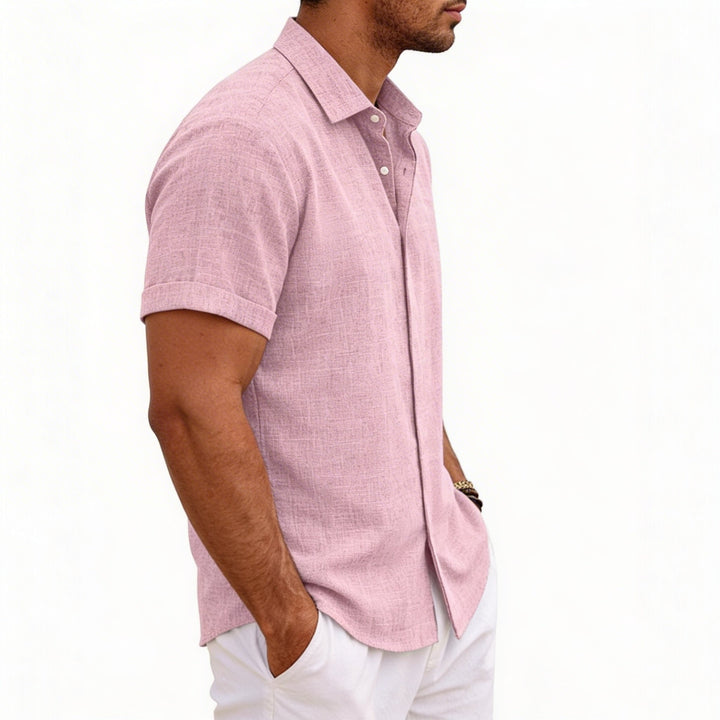 Men's Short Sleeve Button-Up Linen Shirt for Summer