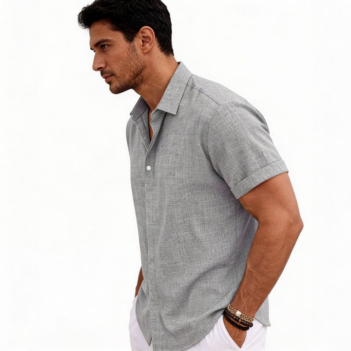 Men's Short Sleeve Button-Up Linen Shirt for Summer