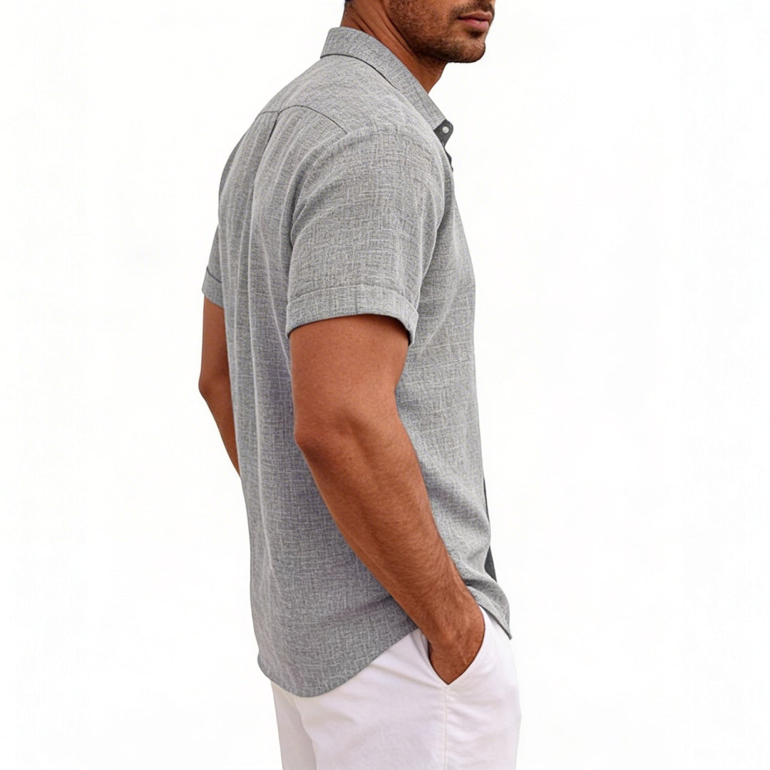 Men's Short Sleeve Button-Up Linen Shirt for Summer