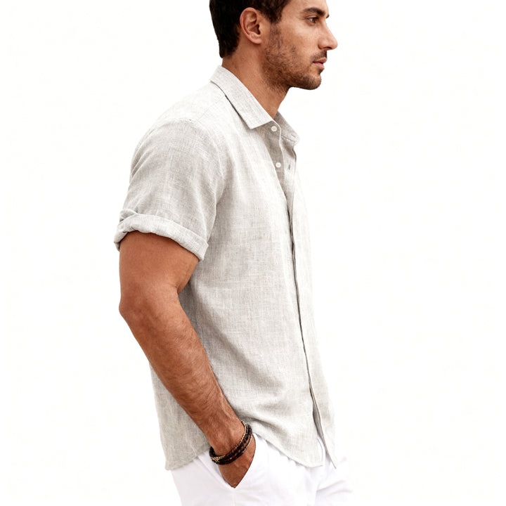 Men's Short Sleeve Button-Up Linen Shirt for Summer