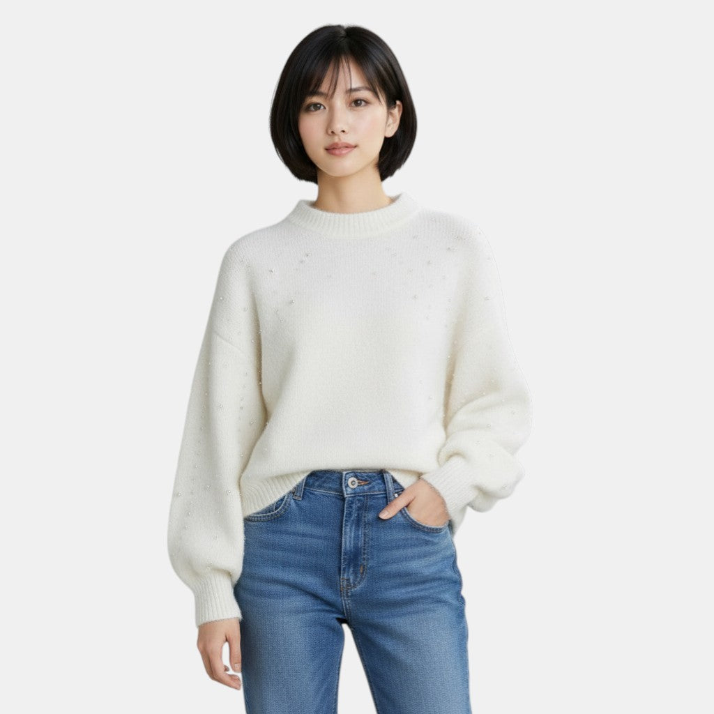 Chic Knitted Jumper with Pearl Detail