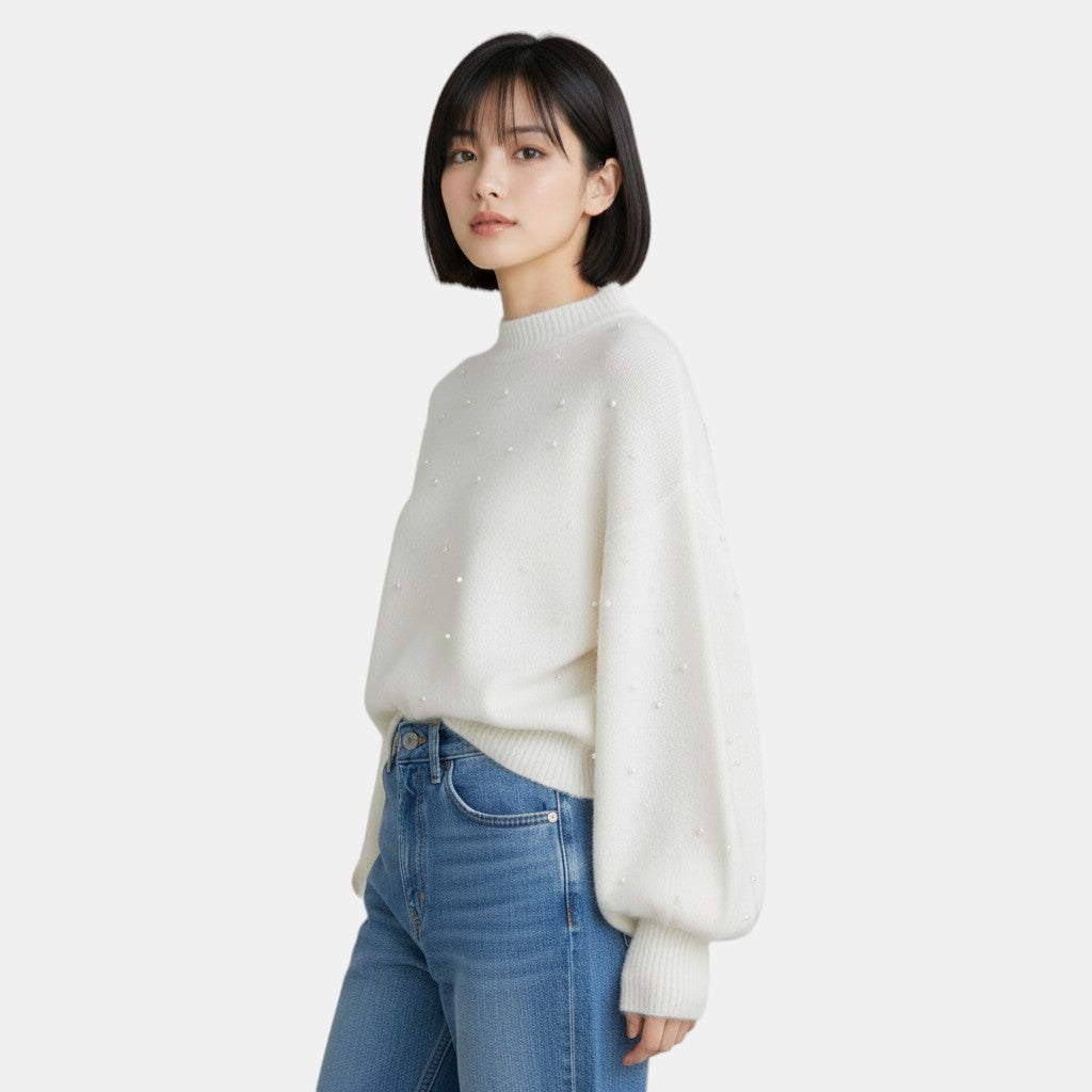 Chic Knitted Jumper with Pearl Detail