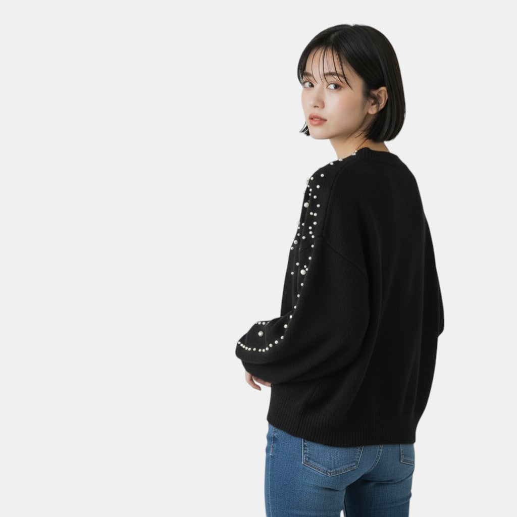 Chic Knitted Jumper with Pearl Detail