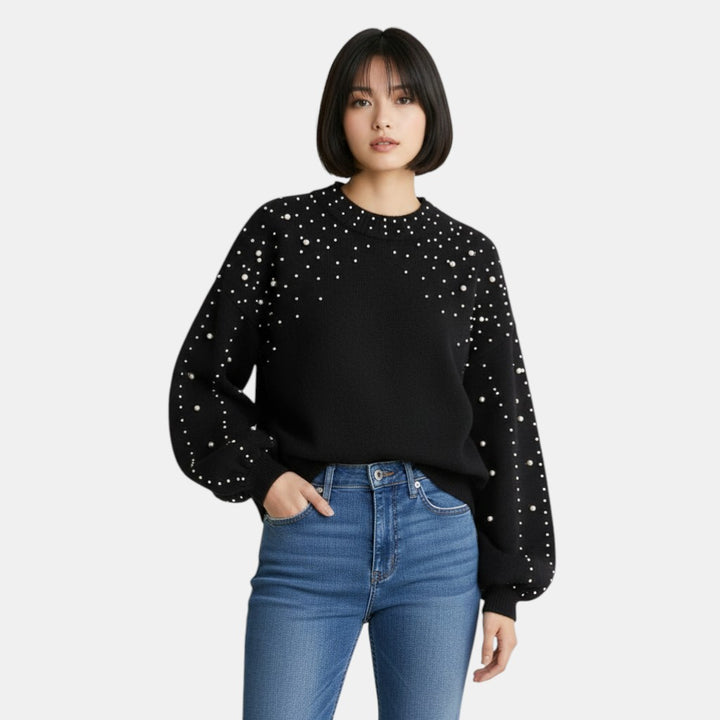 Chic Knitted Jumper with Pearl Detail