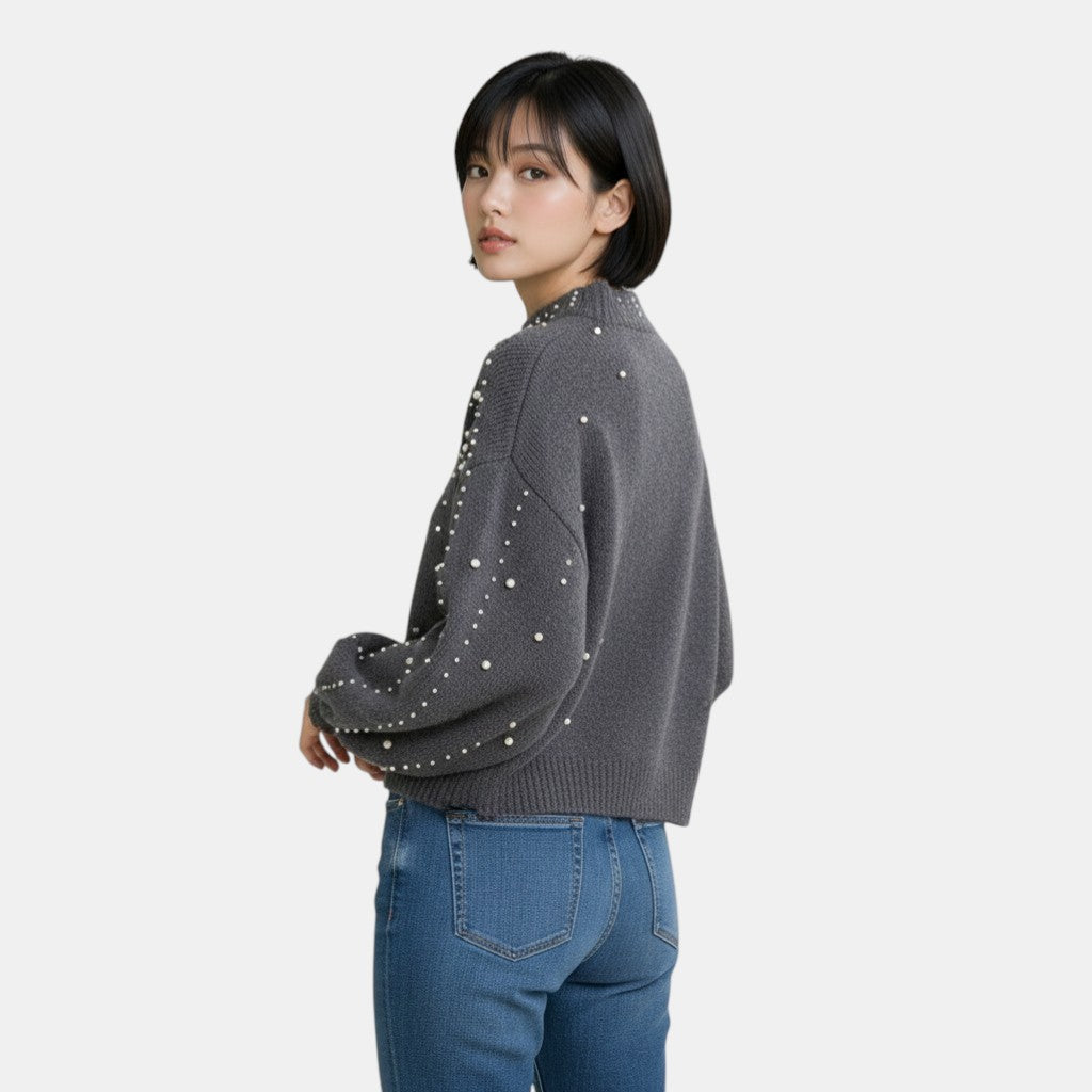 Chic Knitted Jumper with Pearl Detail