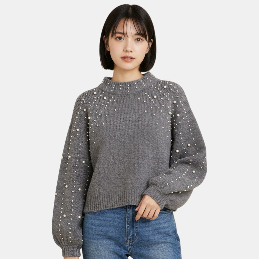 Chic Knitted Jumper with Pearl Detail