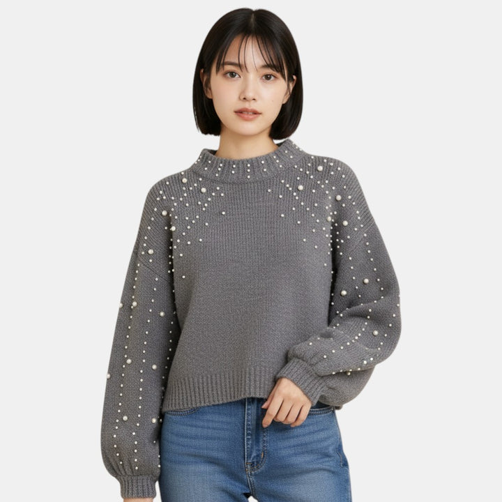 Chic Knitted Jumper with Pearl Detail