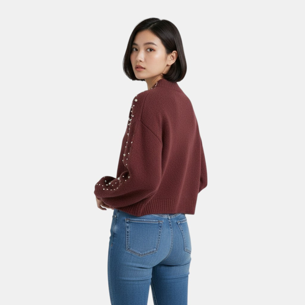Chic Knitted Jumper with Pearl Detail