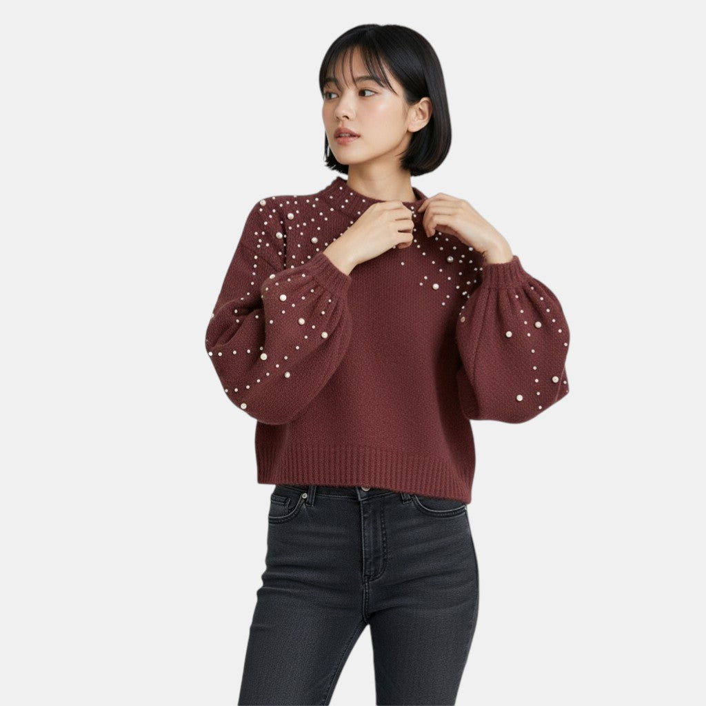 Chic Knitted Jumper with Pearl Detail