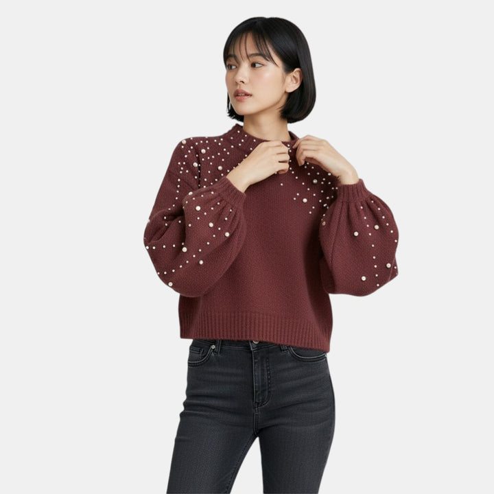 Chic Knitted Jumper with Pearl Detail