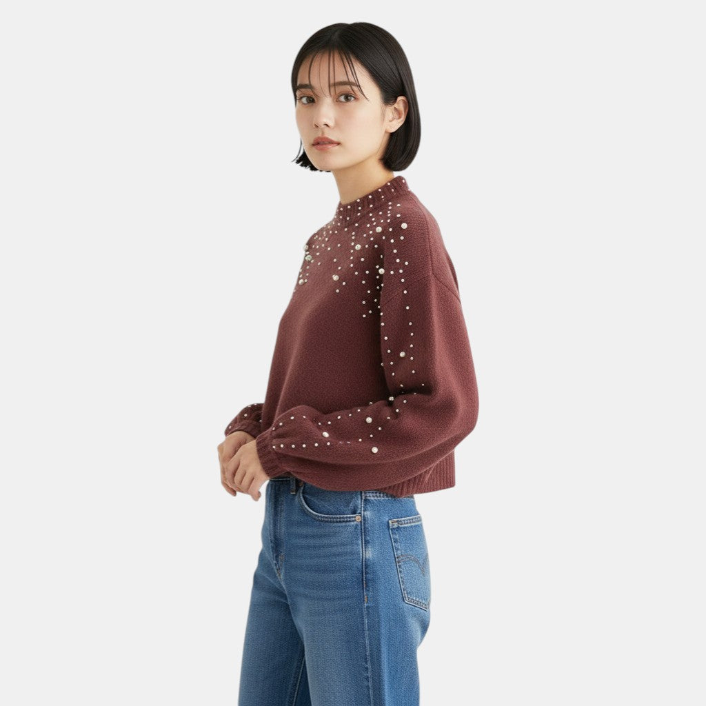Chic Knitted Jumper with Pearl Detail