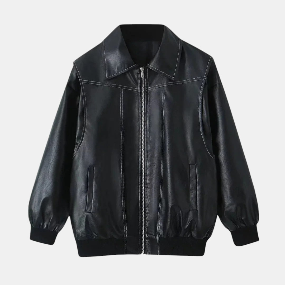 Oversized Bomber Jacket with Contrasting Stitching