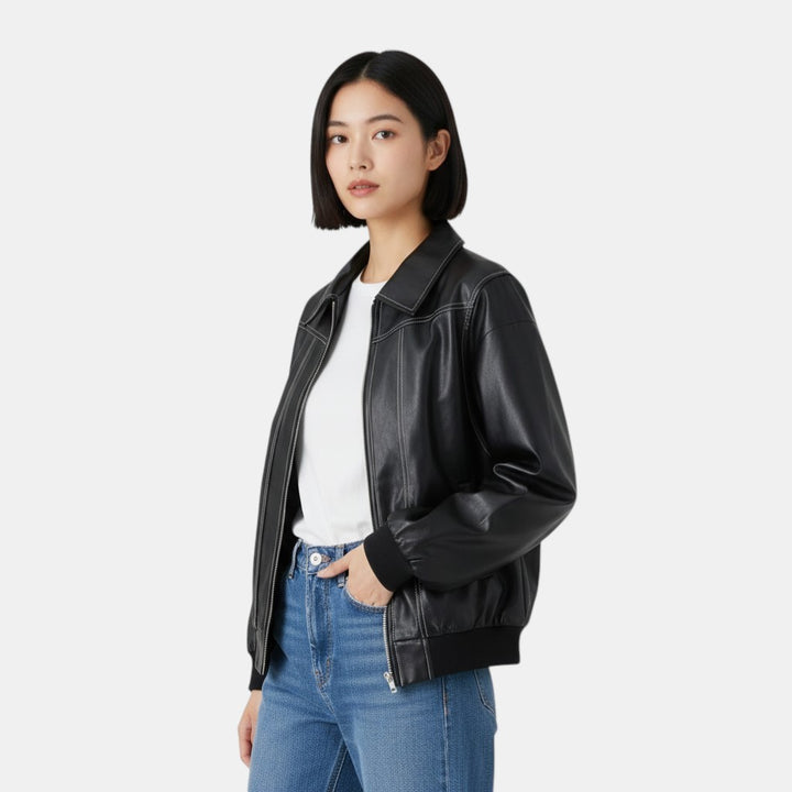 Oversized Bomber Jacket with Contrasting Stitching
