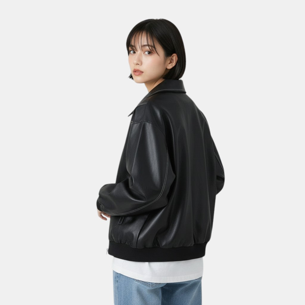 Oversized Bomber Jacket with Contrasting Stitching