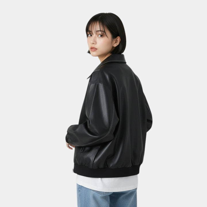 Oversized Bomber Jacket with Contrasting Stitching