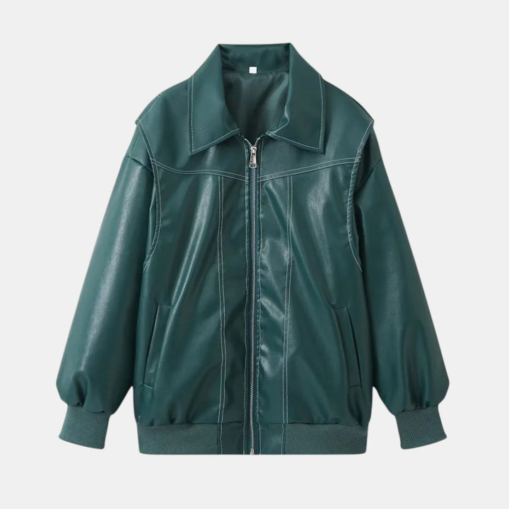 Oversized Bomber Jacket with Contrasting Stitching