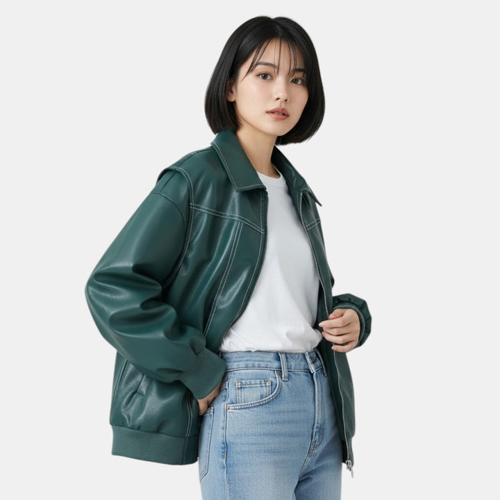 Oversized Bomber Jacket with Contrasting Stitching