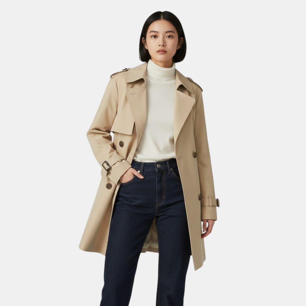 Long Trench Coat Stylish Fashion Outerwear